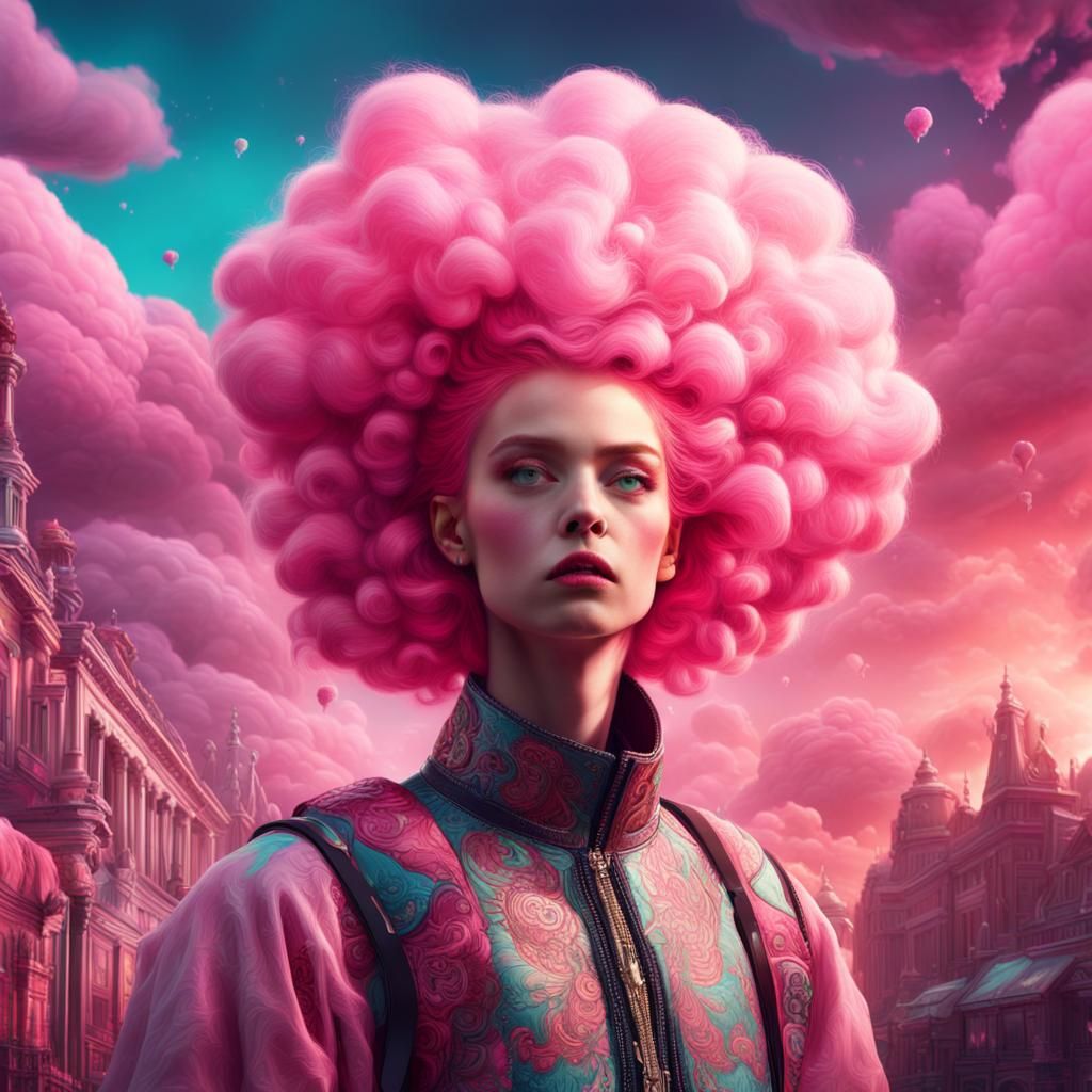 Candy Floss Hair Model: Vibrant Digital Matte Painting