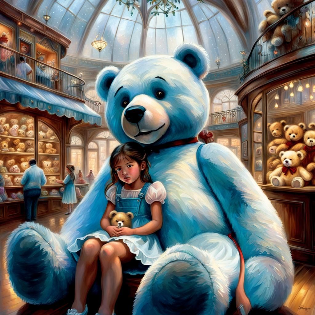 Girl with Giant Teddy Bear, Ethereal Fantasy Style