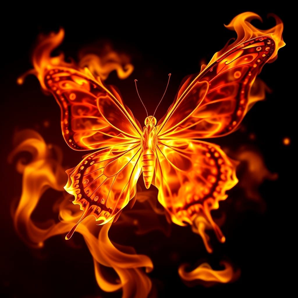 Surreal Butterfly Ignites with Dancing Flames