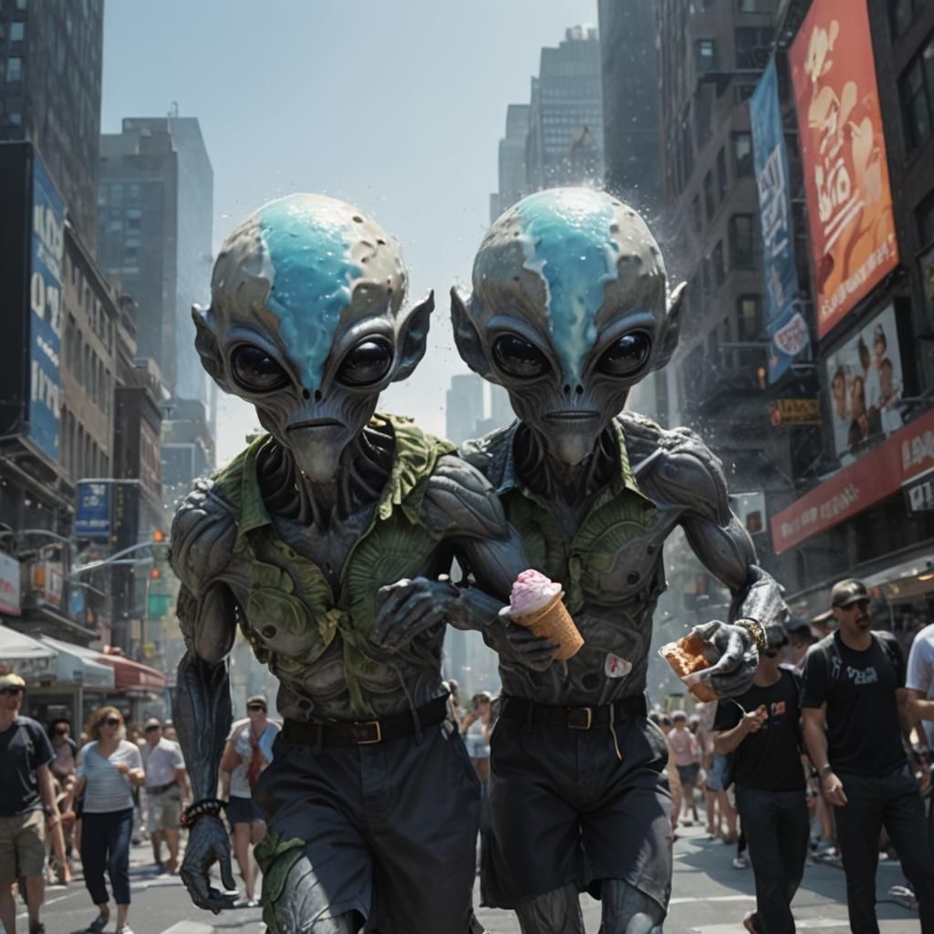 Typical Grey Aliens, no noses, big black eyes, but as touris...