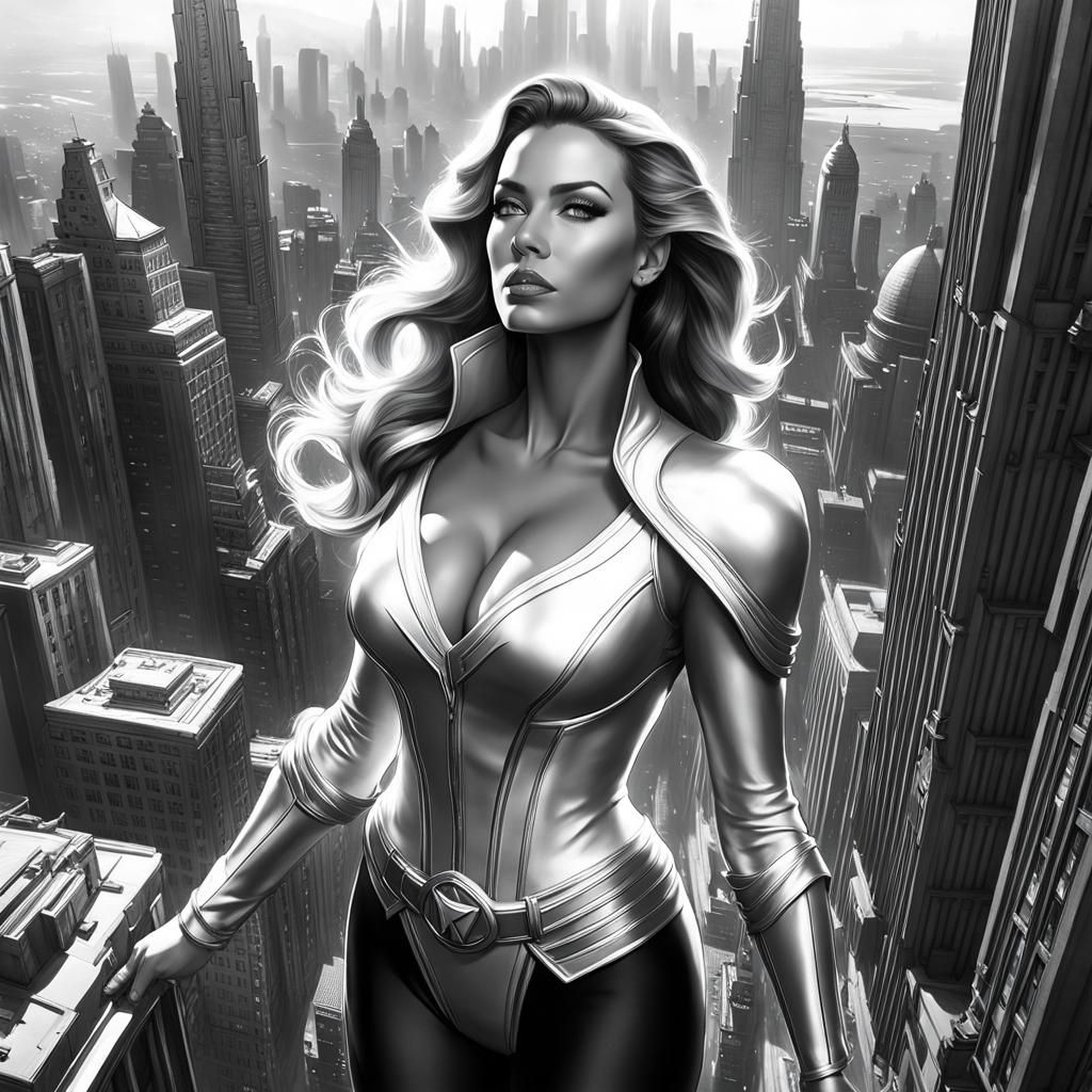 Giant Woman Dominates City in Black and White