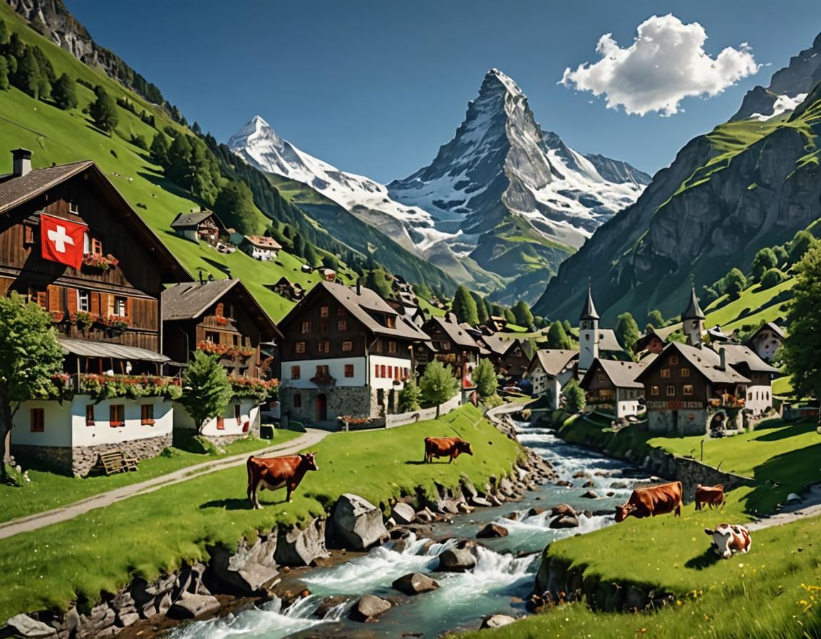 Picturesque Swiss Village at the Base of Matterhorn