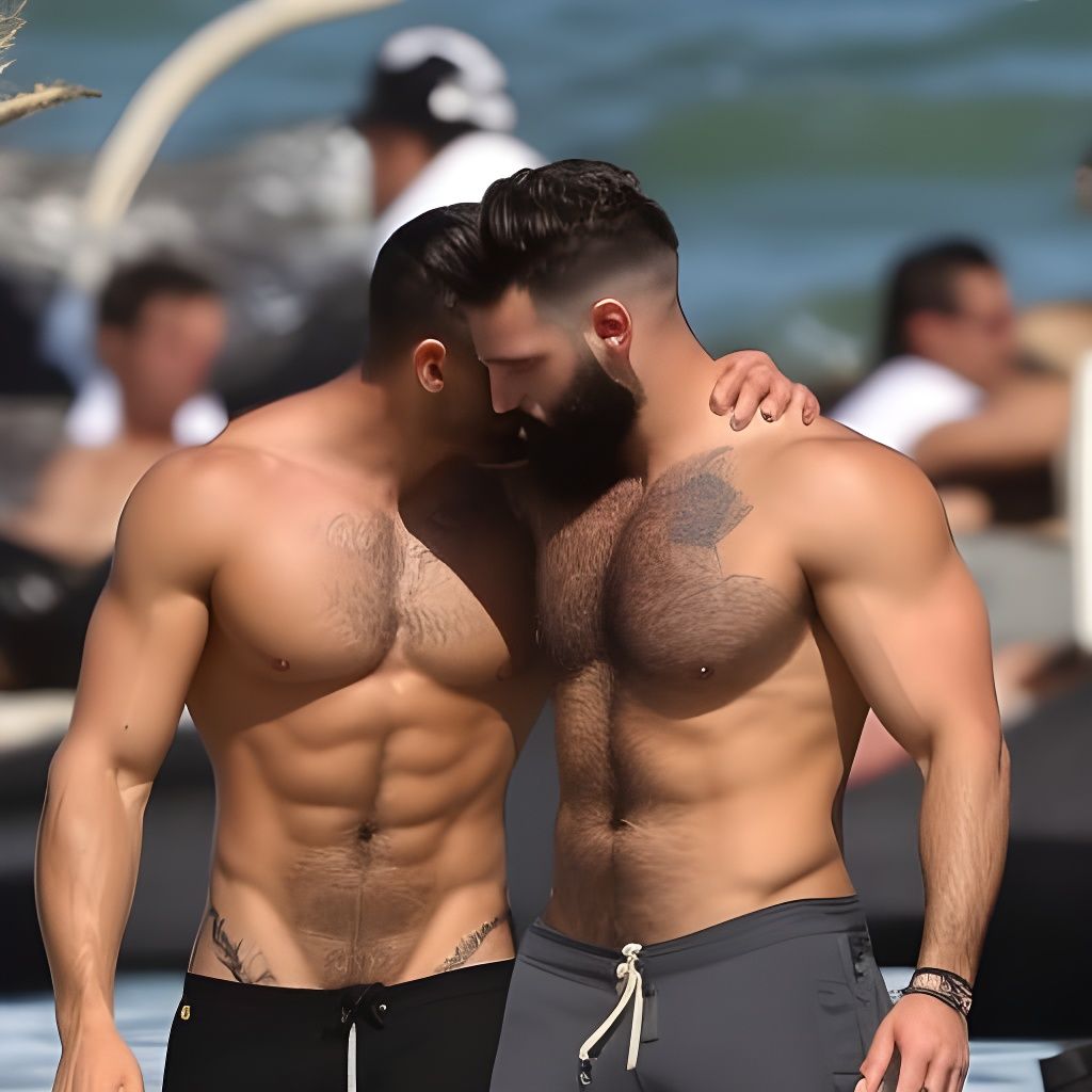 Masculine Men Embrace on a Beach