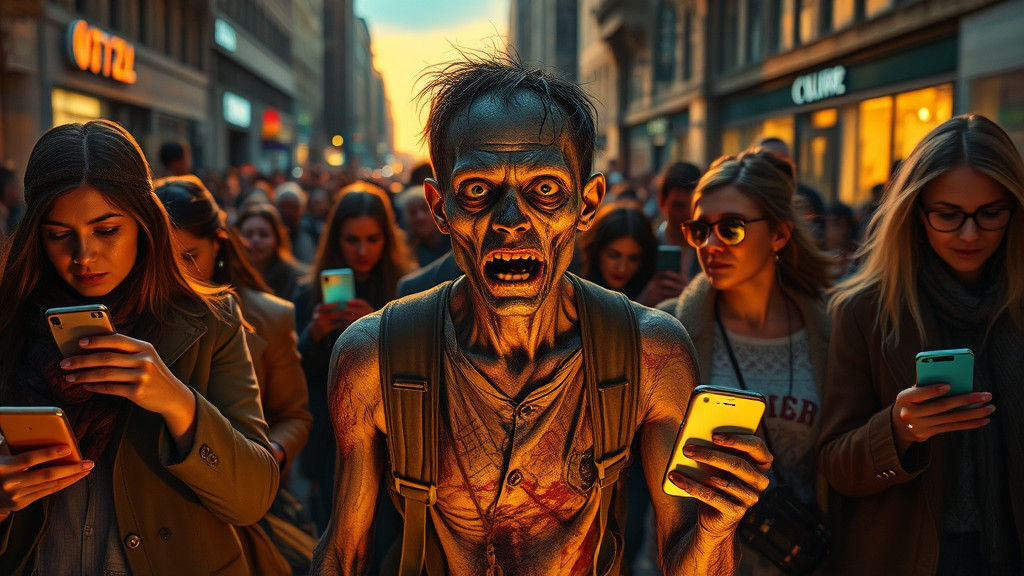 Zombie Amazed by Modern Phone Addiction