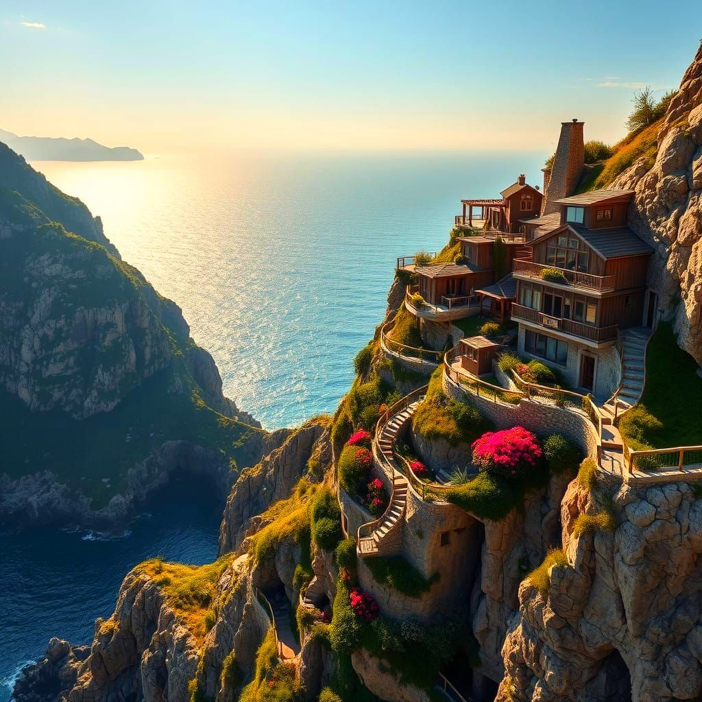 Cliffside Villages Amidst Oceanic Splendor