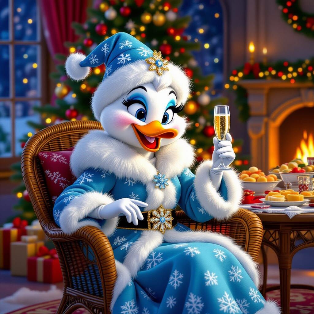 Disney Snow Maiden Crow with Champagne by Christmas Tree