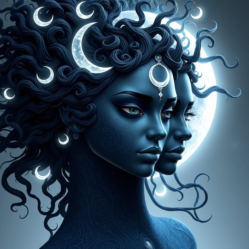 Cyberpunk-Inspired Triple Goddess