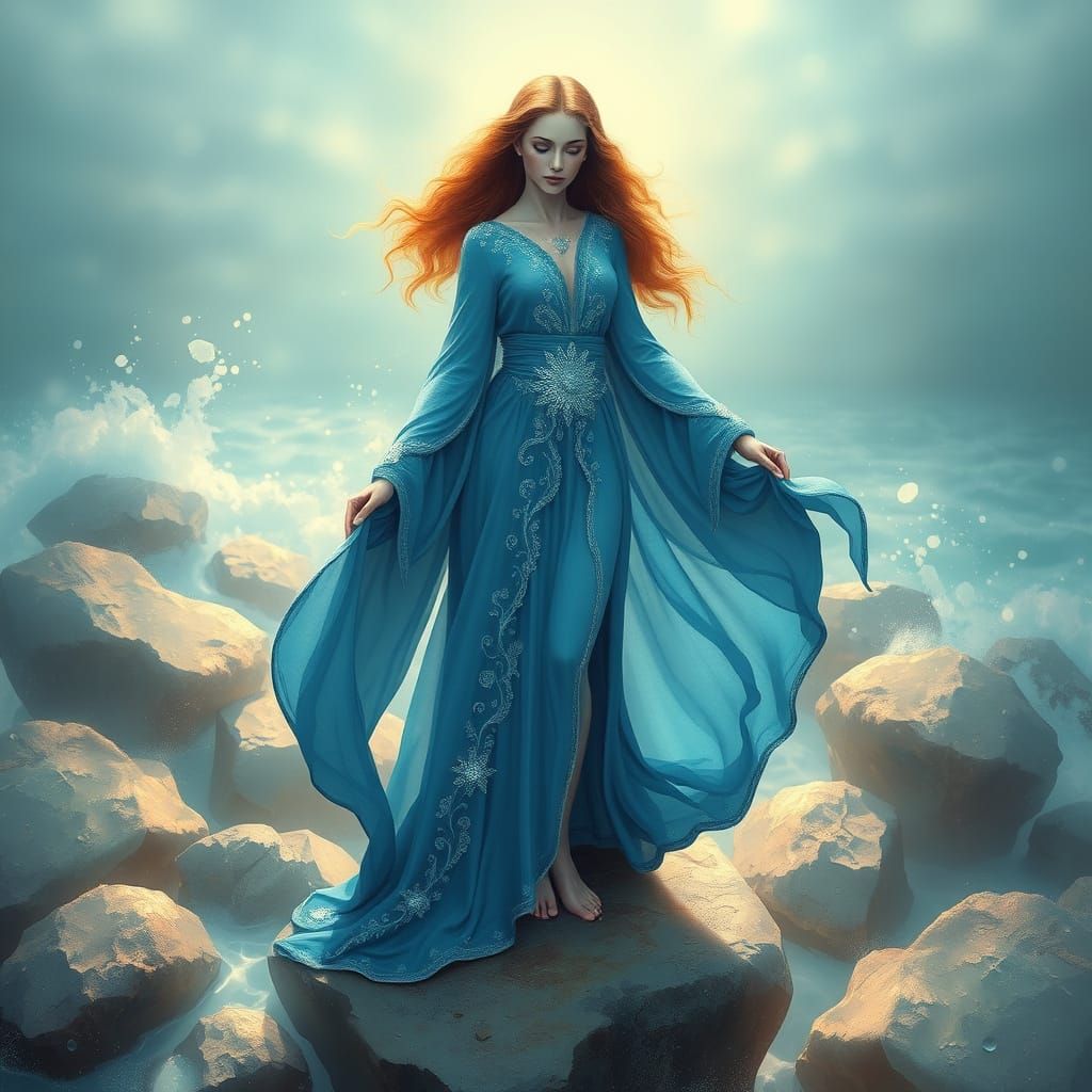 Ocean Goddess in Flowing Robe, Dreamy Whimsical Style