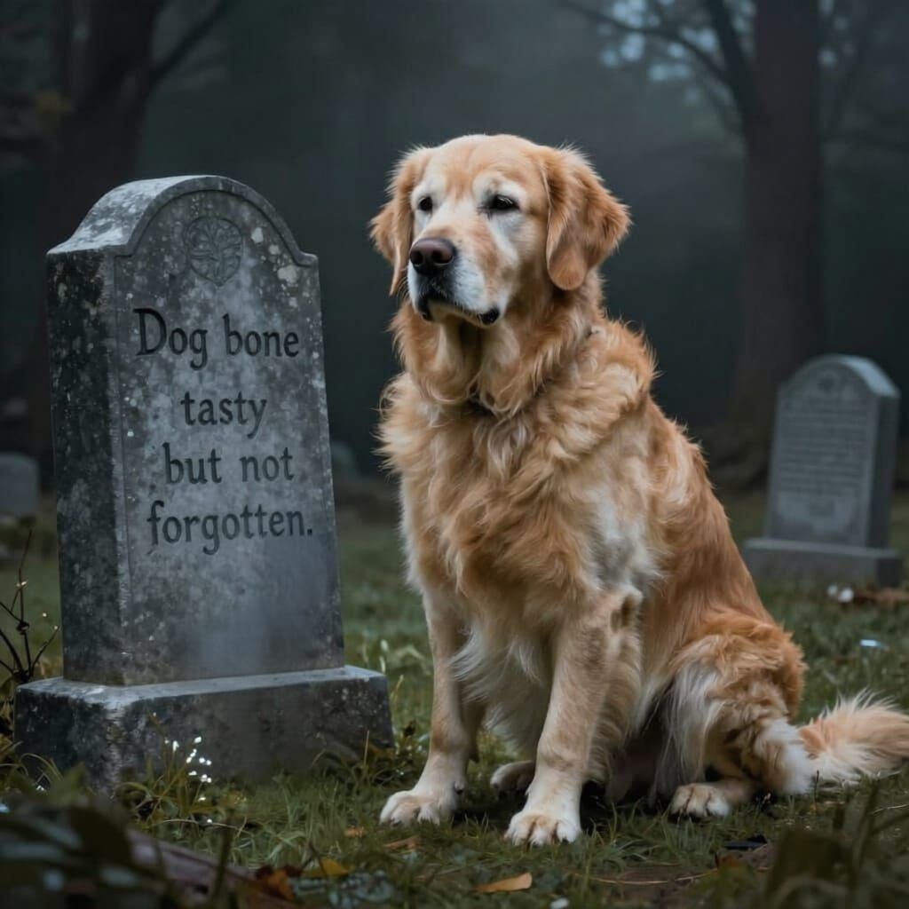 Epic Cinematic Dog Mourns Lost Bone at Grave