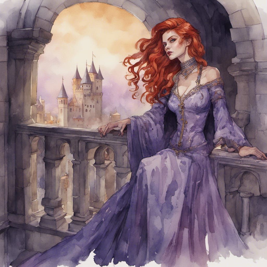 Irene Kolyana in Violet Gown Watercolor