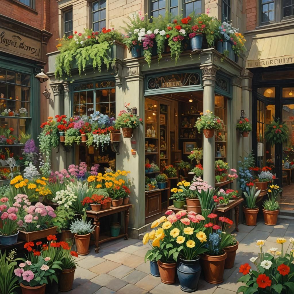 Elegant Victorian Flower Shop in a Planned Cityscape