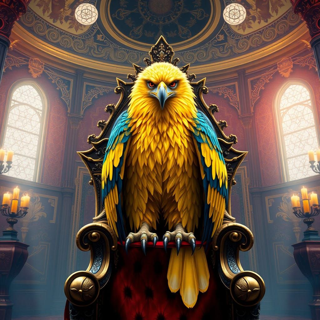 Regal Eagle on Lavish Throne in a Medieval Fantasy Palace
