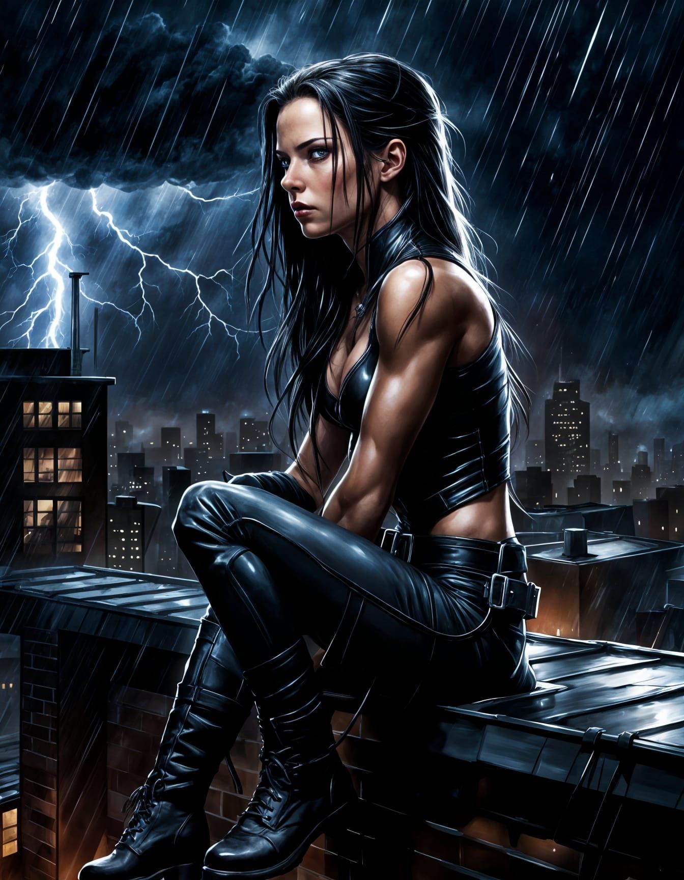X-23 on Rooftop in Stormy Weather