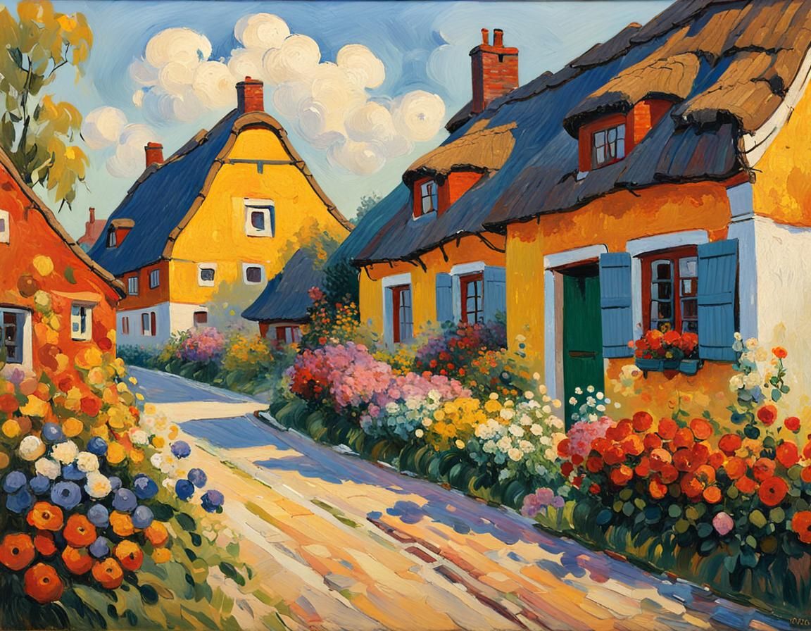 Idyllic North Frisian Village Scene in Warm Golden Light