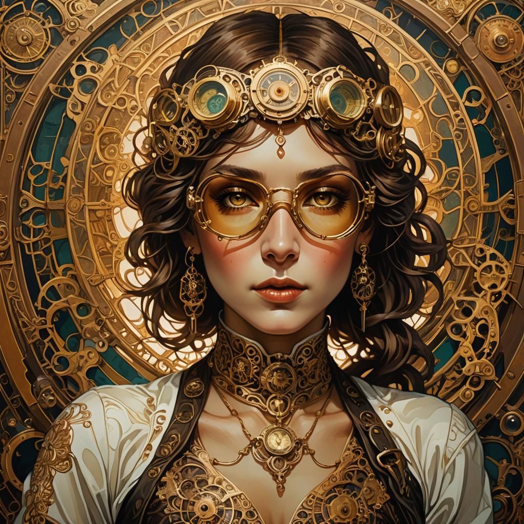 Steampunk Woman Portrait in Art Nouveau Style