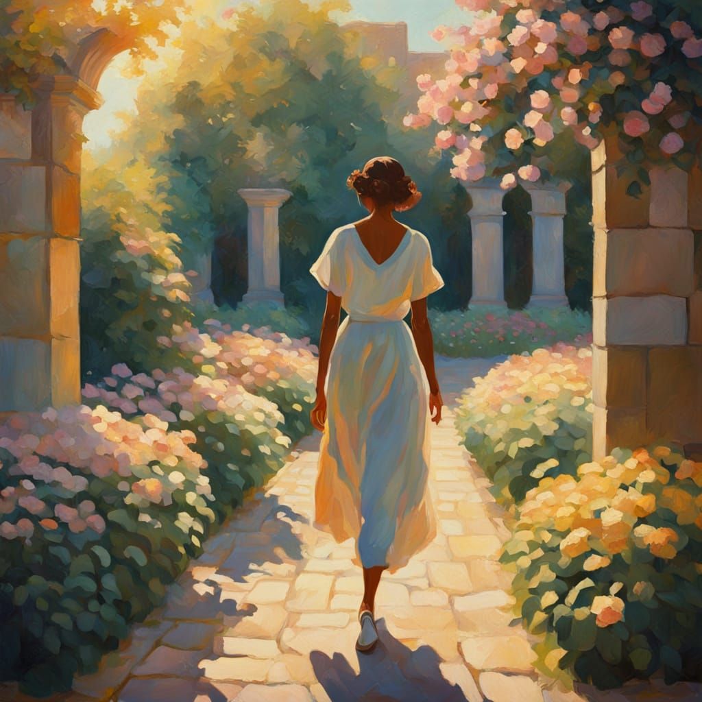 Woman in a Garden of Blooming Beauty