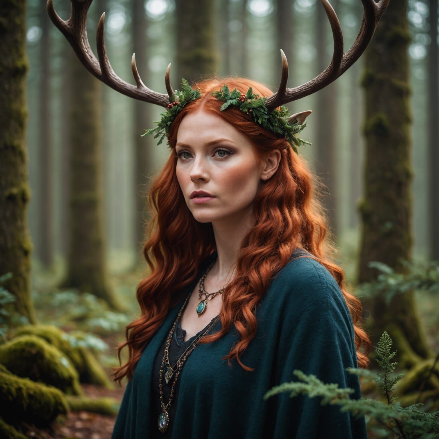 Enchanting Deer Woman in Mystical Forest