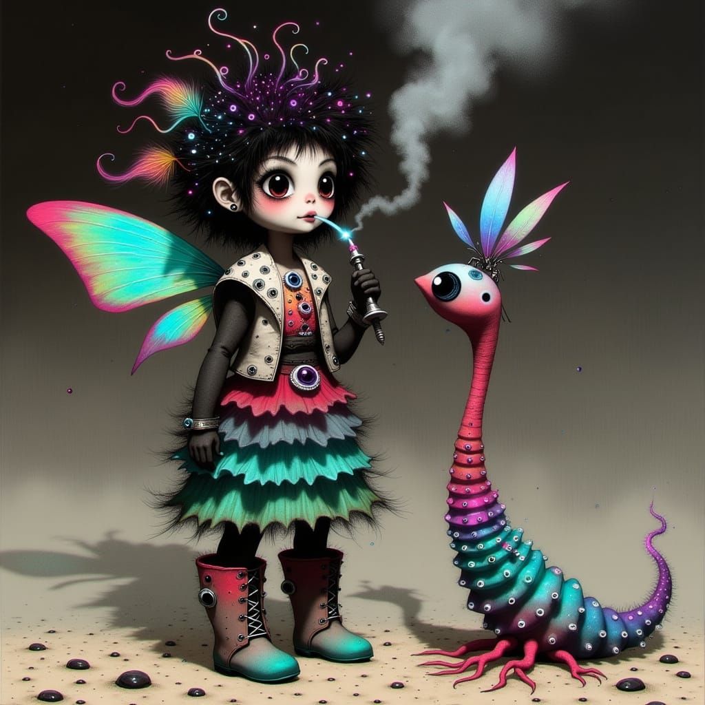 Whimsical Pirate Pixie in Vibrant Colors and Metallic Accent...