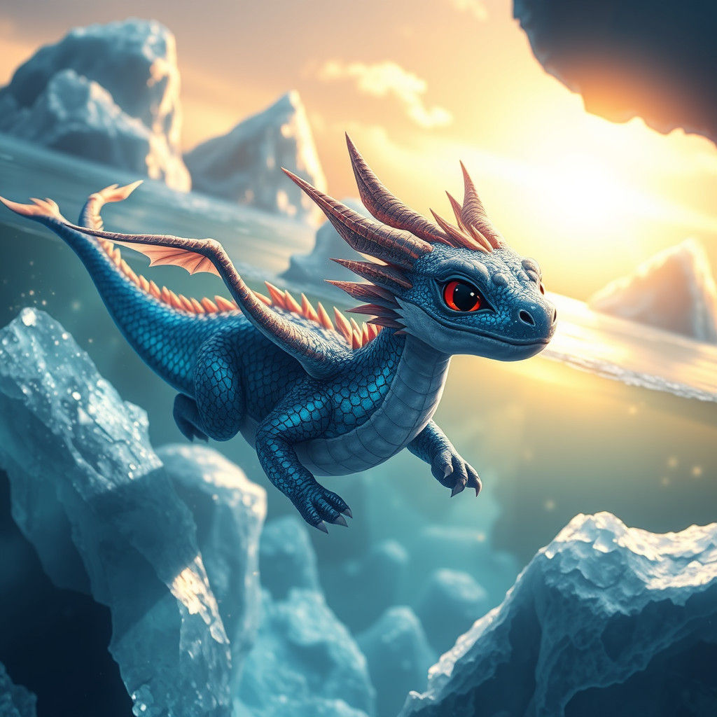 Baby Dragon's Icy Swim: An Anime Adventure