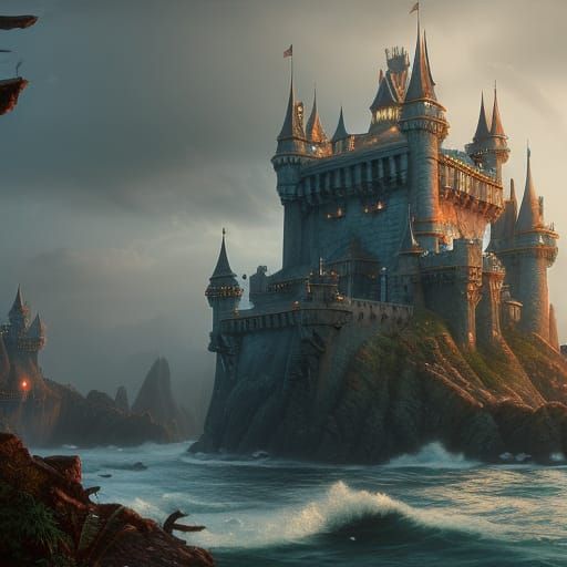 Oceanfront Fantasy Castle in Detailed Matte Painting