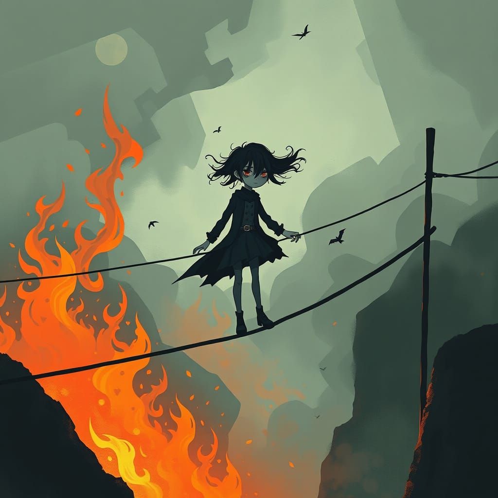 Emo Goth Tightrope Walker Over Inferno