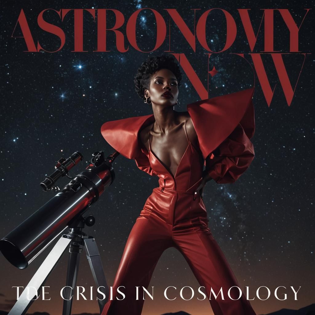 High Fashion Model with Telescope in Starry Night