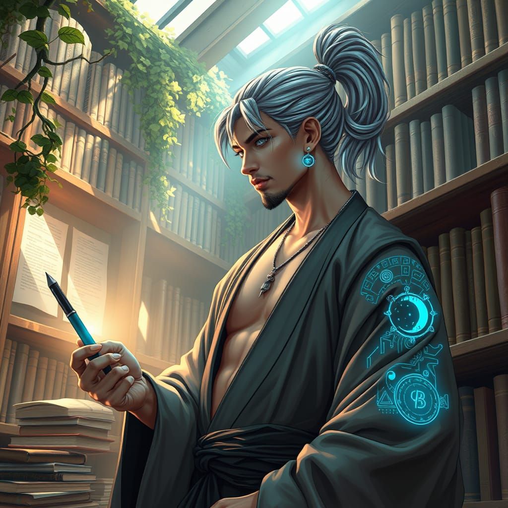Cyber-Samurai Poet in Abandoned Library