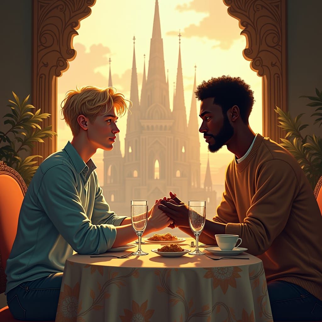 Intimate Breakfast Scene with Two Young Men