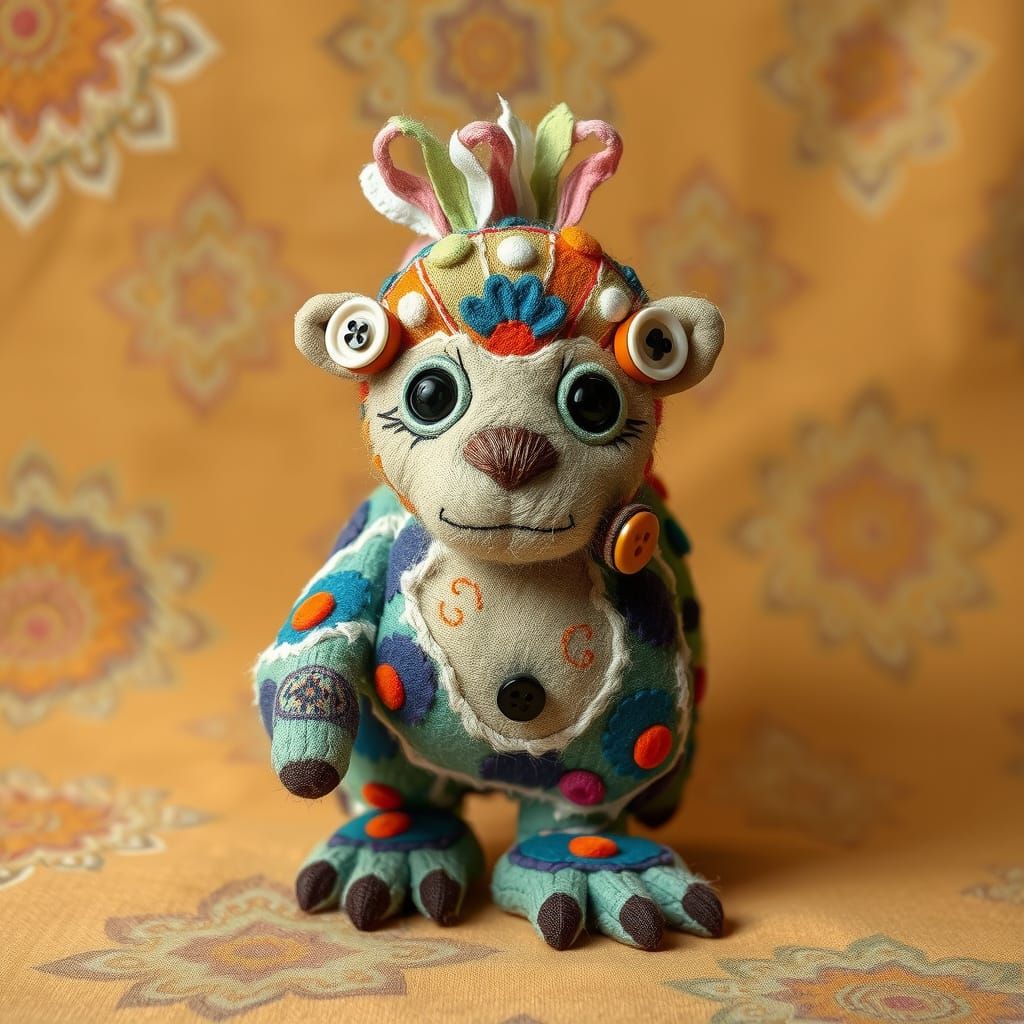 Vibrant Folk Art Yeti with Naive Expression