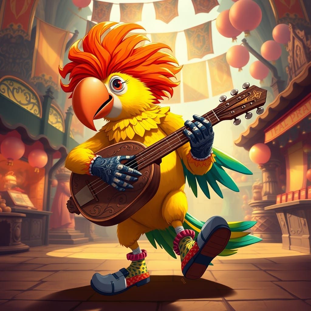 Anthropomorphic Parrot Clown Performs at Fantasy Fair