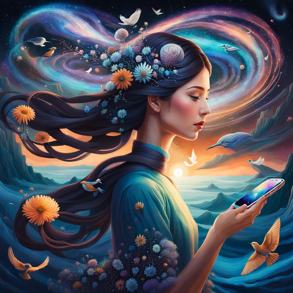 Woman Holds Galaxy in Surreal Fairytale Artwork