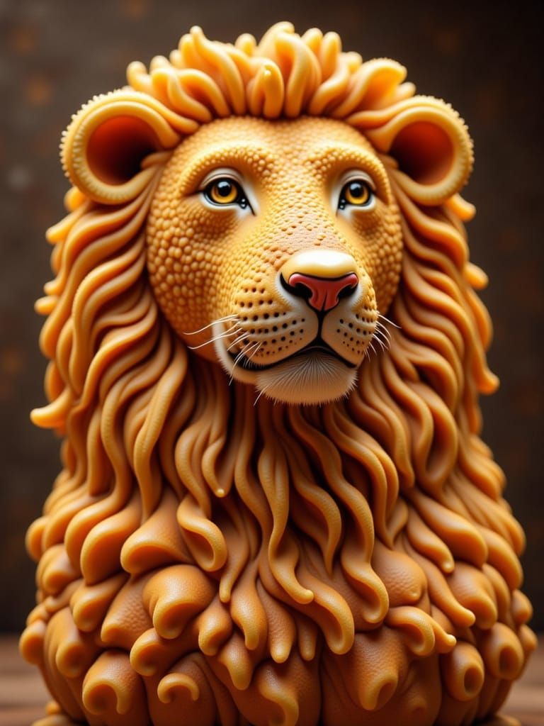 Majestic Waffle Lion Sculpture with Syrup Details