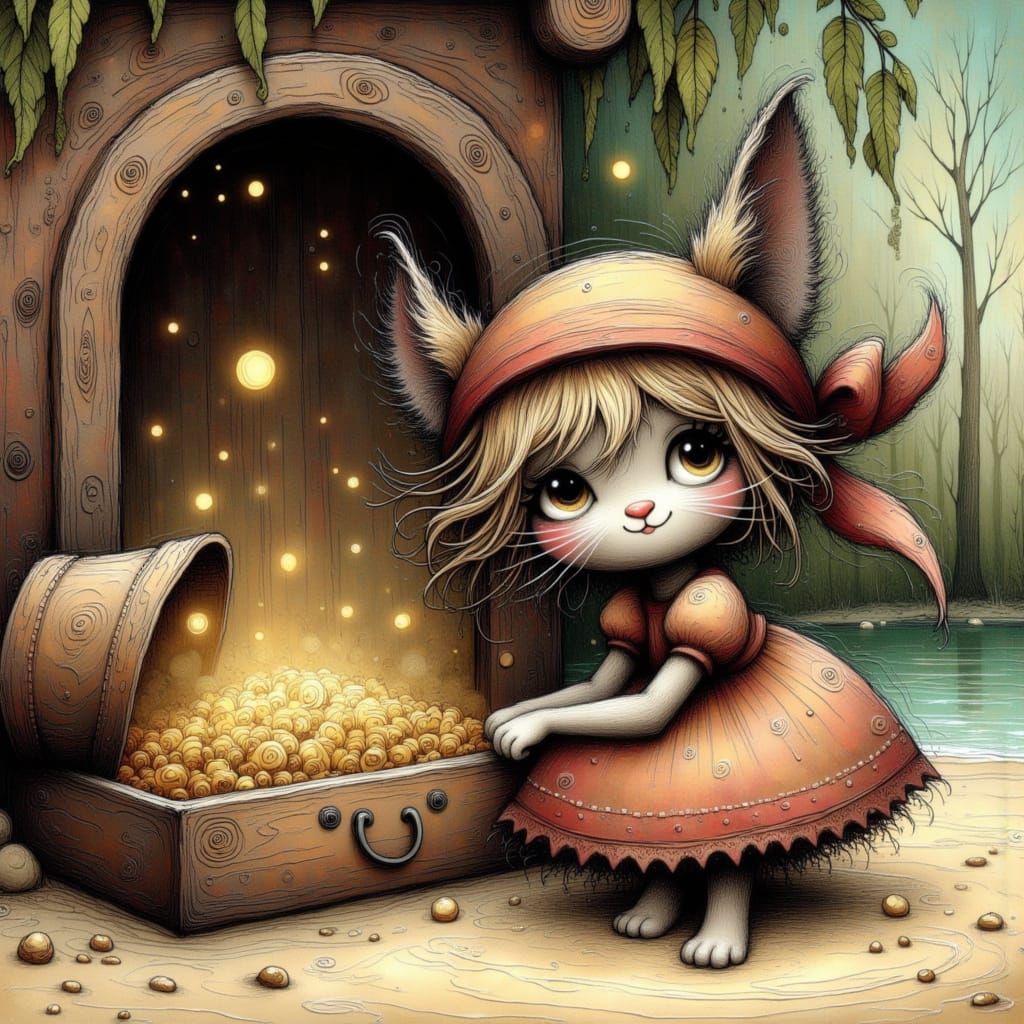 Mischievous Cat Discovering Magical Treasure
