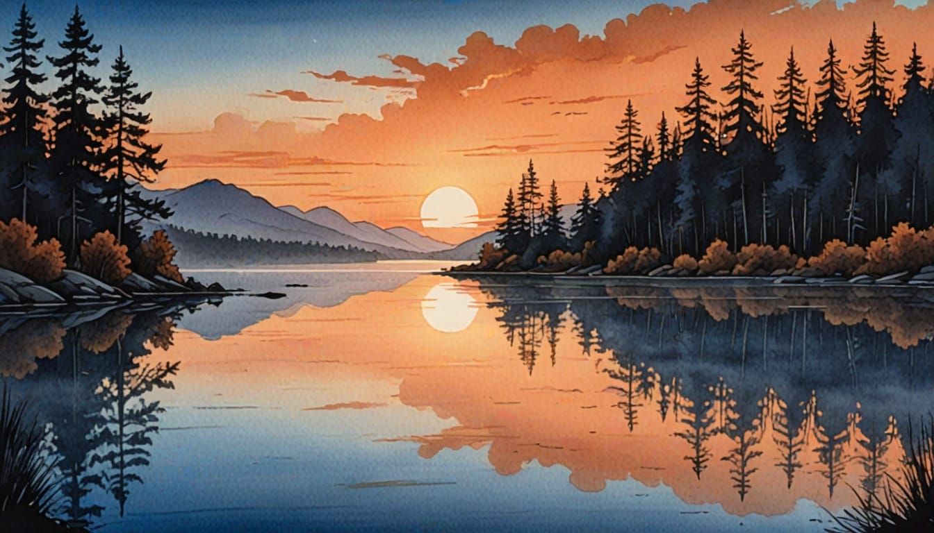 Surreal Sunset Serenity on Misty Lake