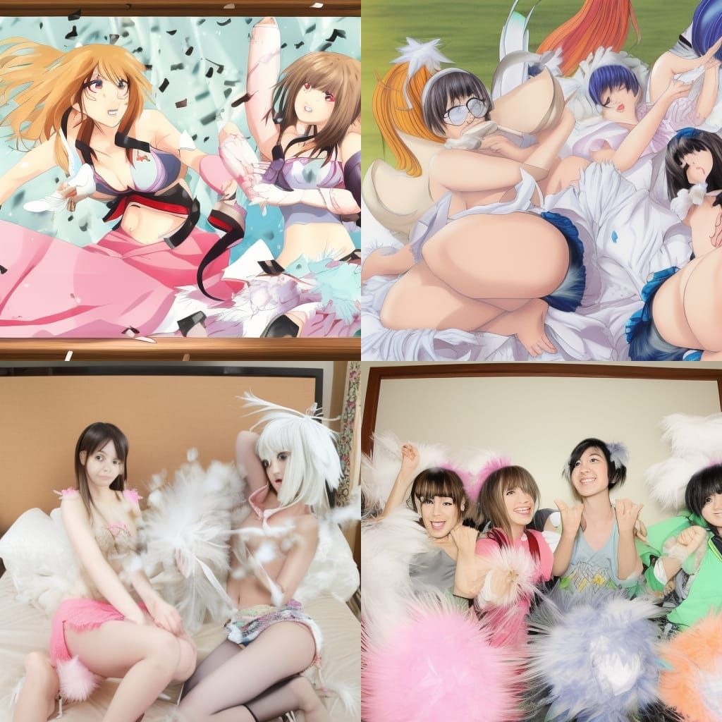 Anime Girls' Feather Pillow Fight