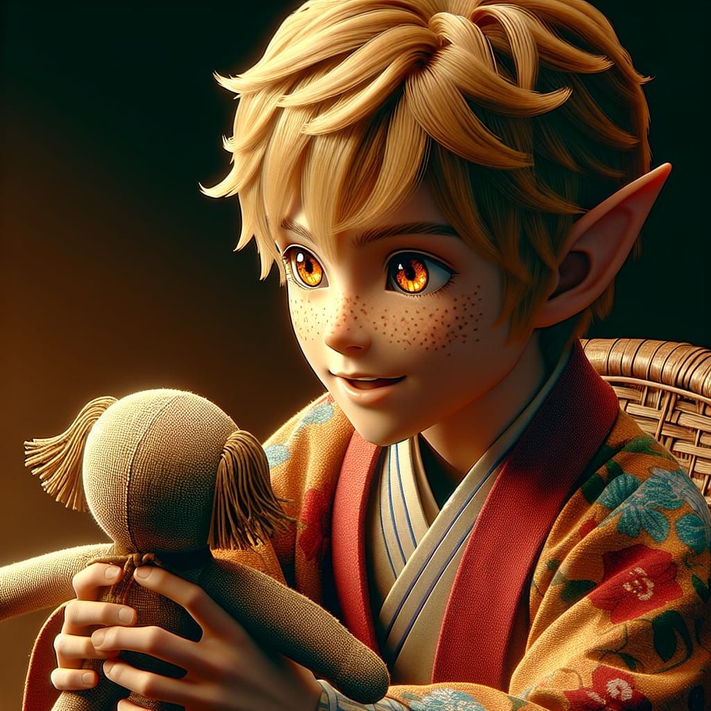 Elf Boy's Joyful Playtime: Animated Fantasy Art