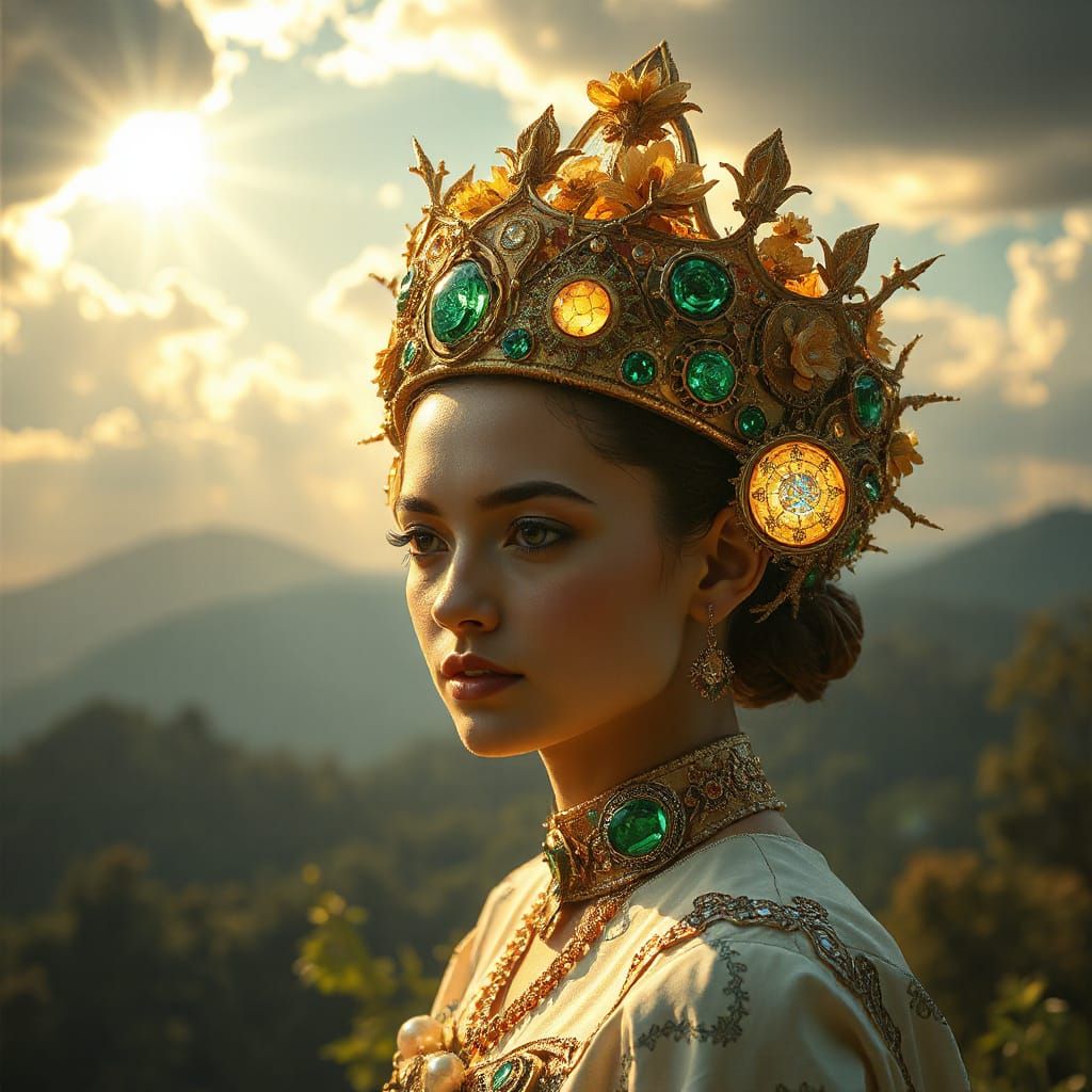 Futuristic Empress Crowned in Circuits and Moonlight