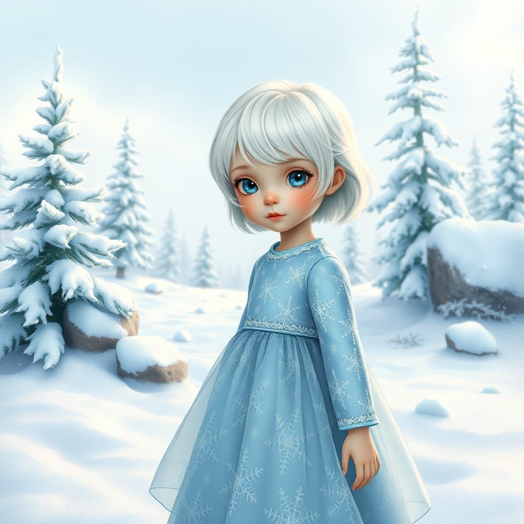 Ethereal Snow Maiden in Classic Anime-Inspired Winter Wonder...