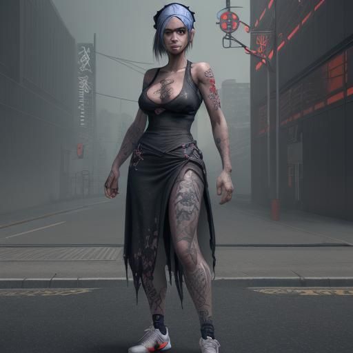 Tattooed Nurse Outside Hospital in Detailed Digital Painting