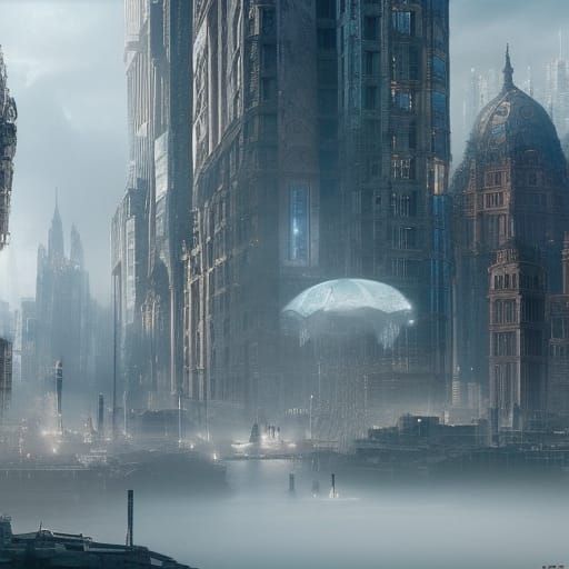 Intricate Weird City Digital Matte Painting