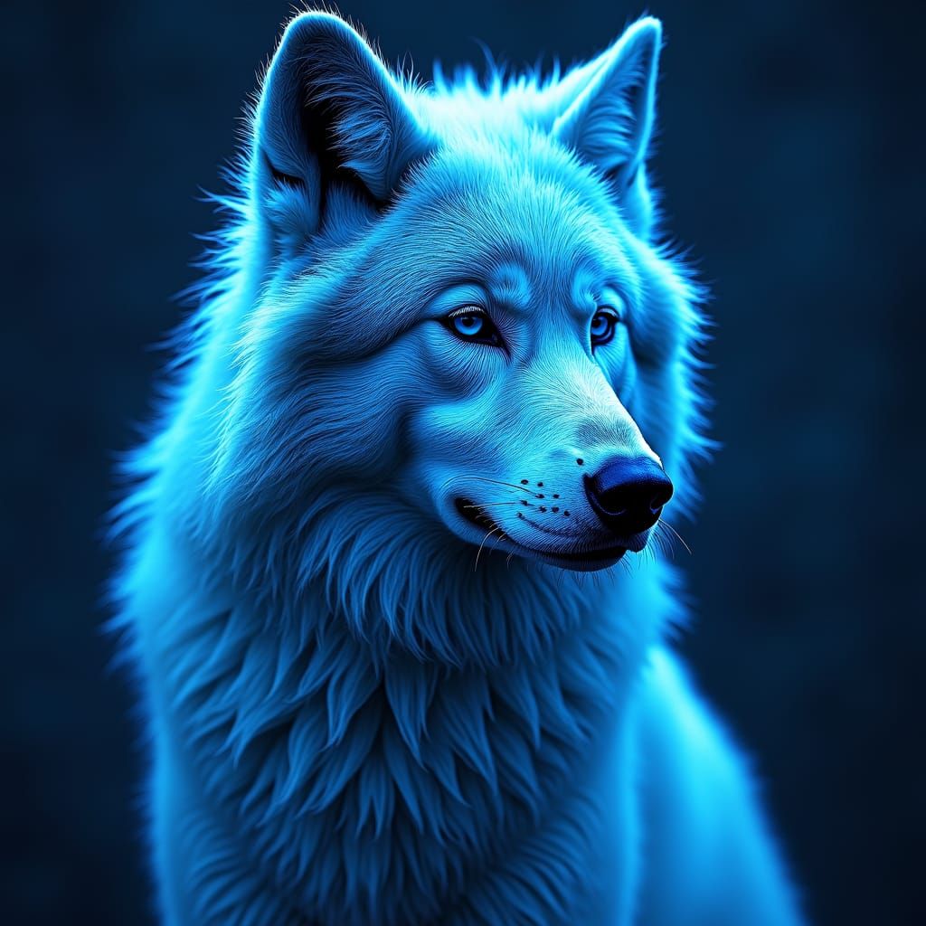 Neon Blue Wolf Moon in Wet Wash Style