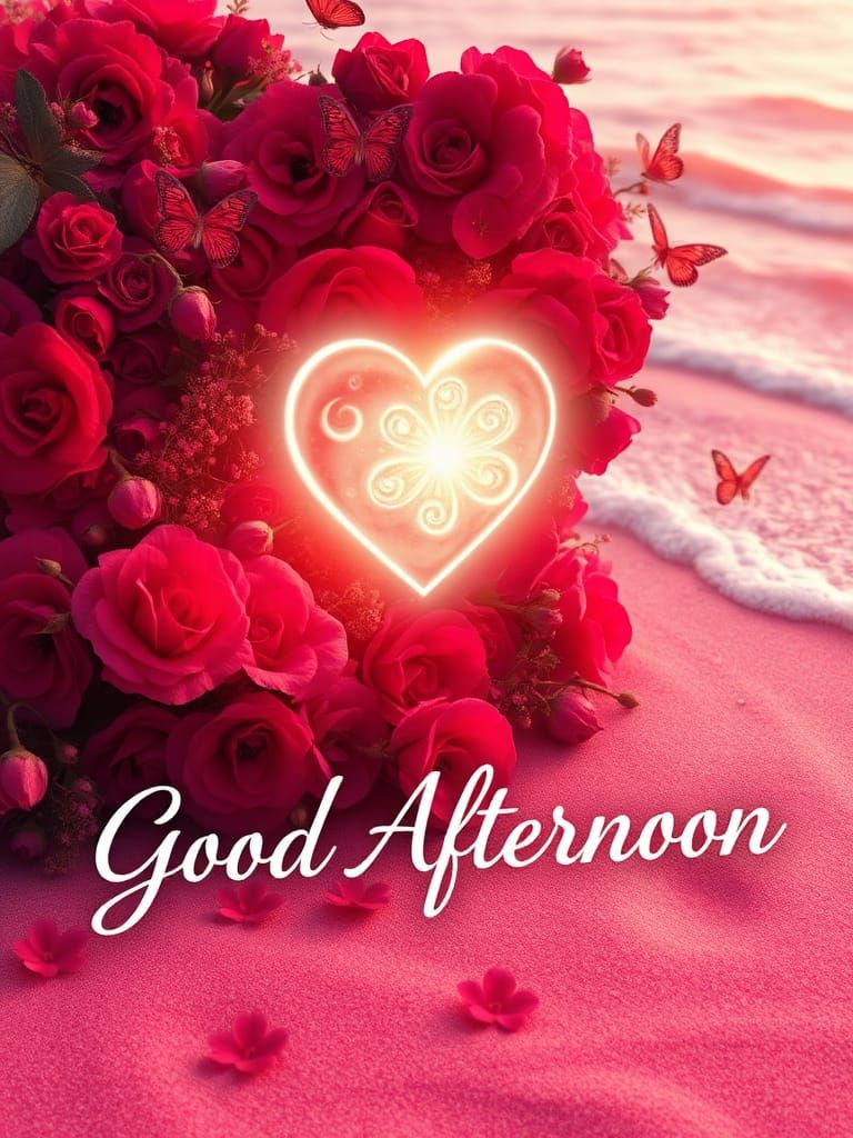 Fuchsia Seashore with Glowing Roses in Hyperrealism