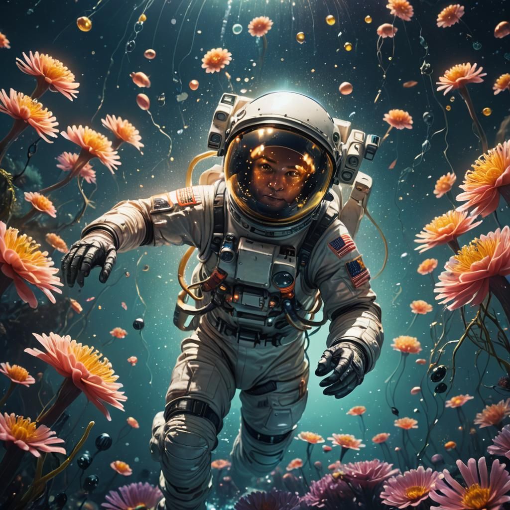 Oceanic Astronaut in Alien World: Sci-Fi Concept Art