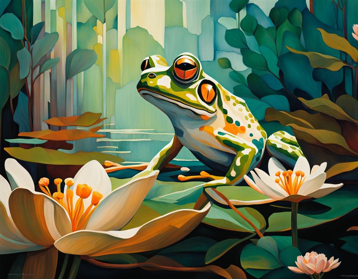 Leaping Frog Illustration in Organic Expressionist Style
