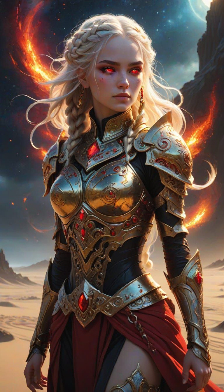 Girl Paladin on Dark Wasteland: Vibrant Digital Art