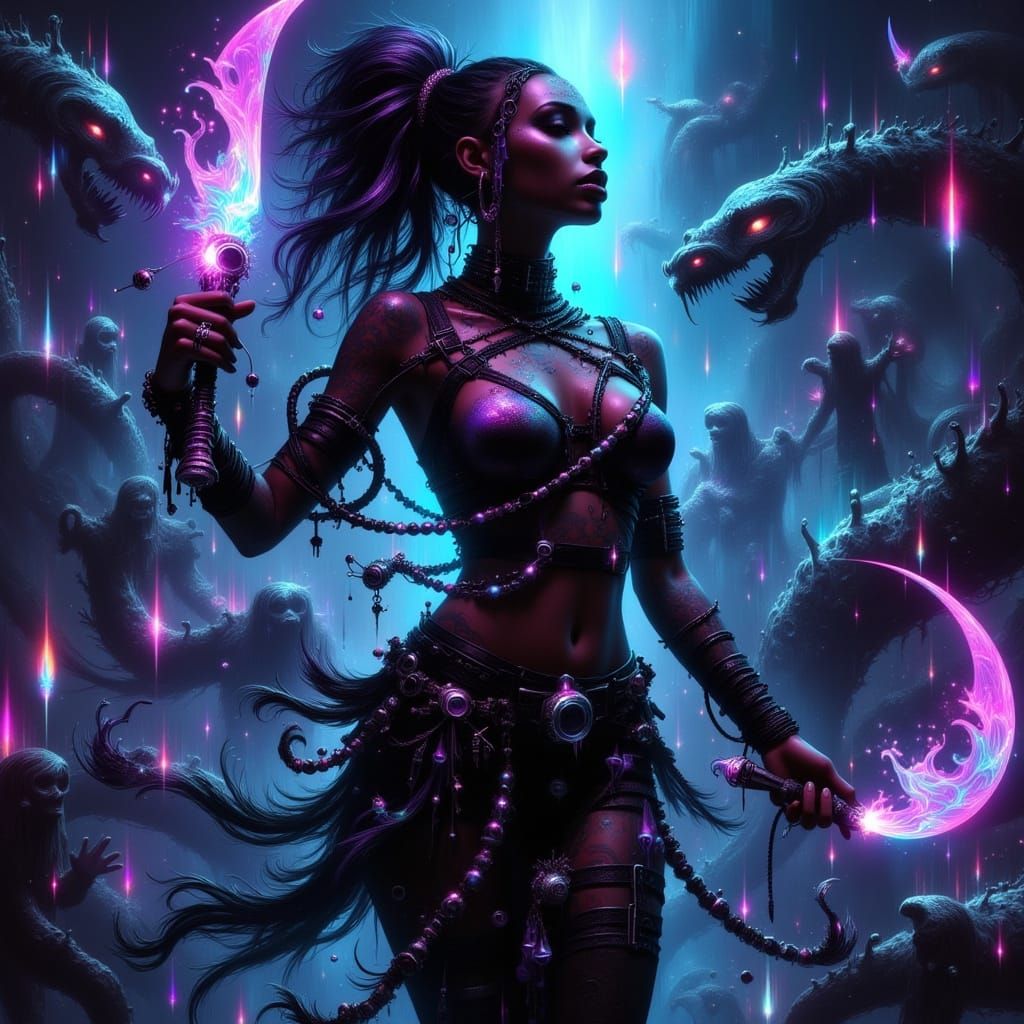 Ethereal Shadow Siren in Cyberpunk Nightclub