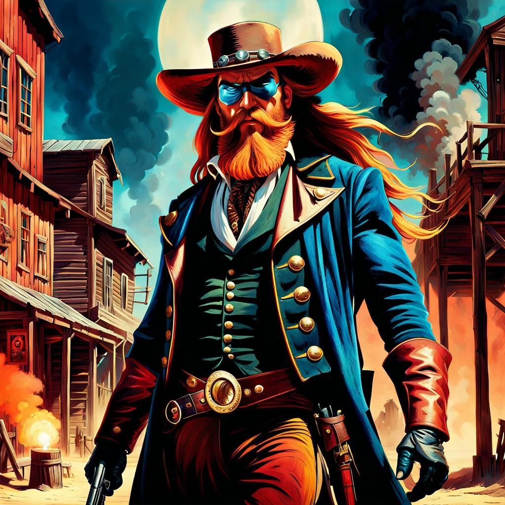 Steampunk Yosemite Sam in a Surreal Western Scene