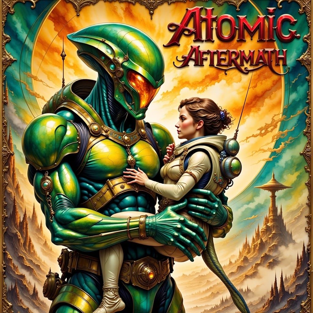 Vintage Sci-Fi Alien Warrior in Distressed Space Armor