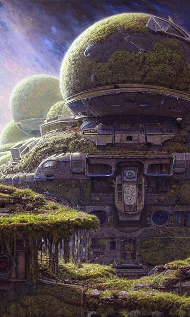 Moss-Covered Spaceship on Alien Planet