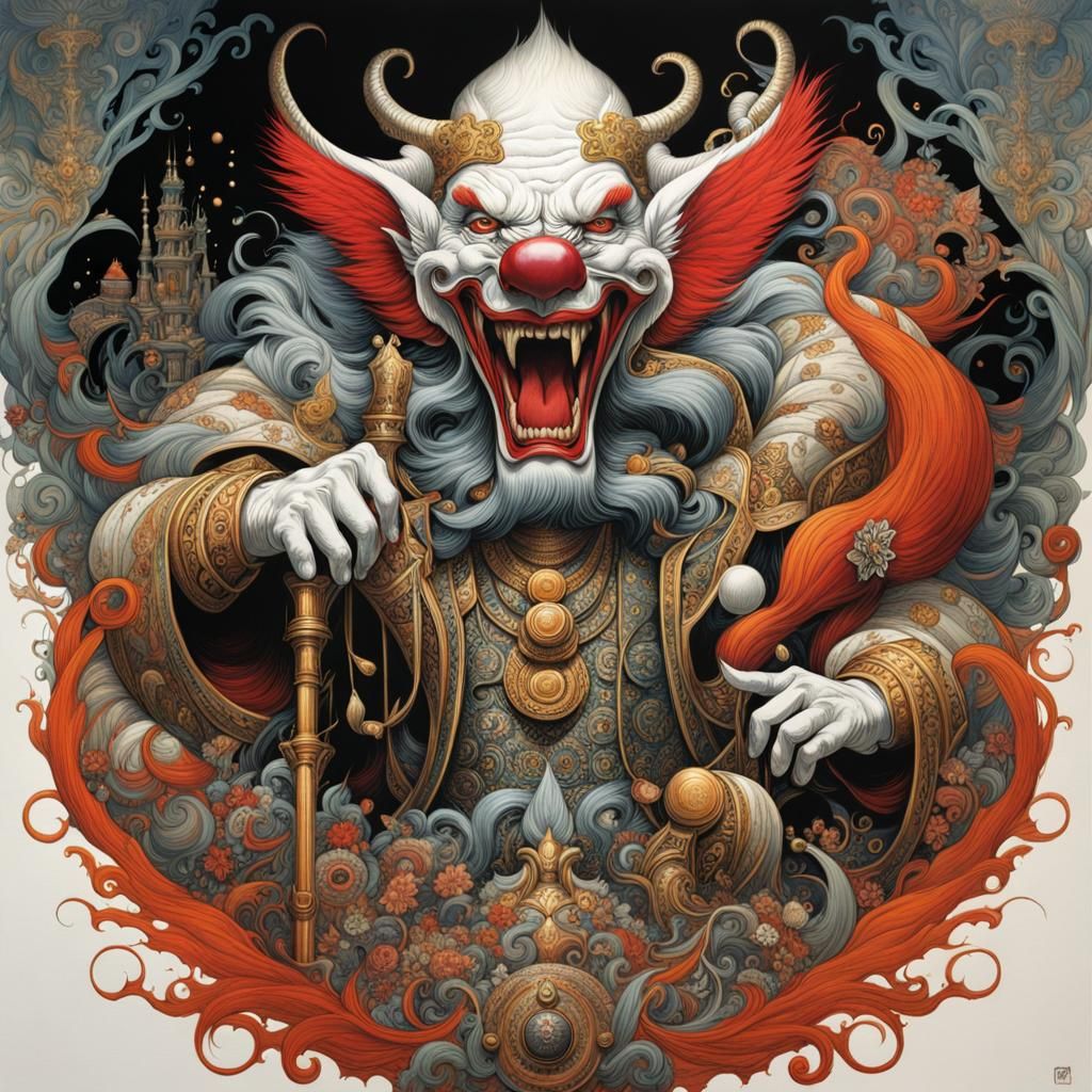 Detailed Clown Illustration with Ink Drips